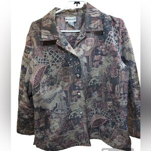 90s Garden Floral All Over Tapestry Button Jacket Med Vintag Cottagecore Grandma